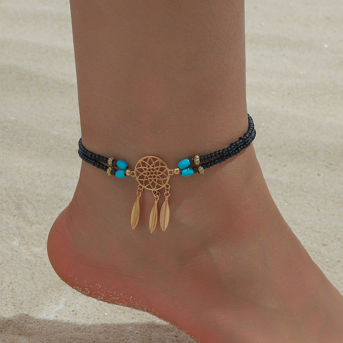 Wholesale Bohemian Dream Catcher Anklet Alloy Tassel Travel Gift MOQ≥2