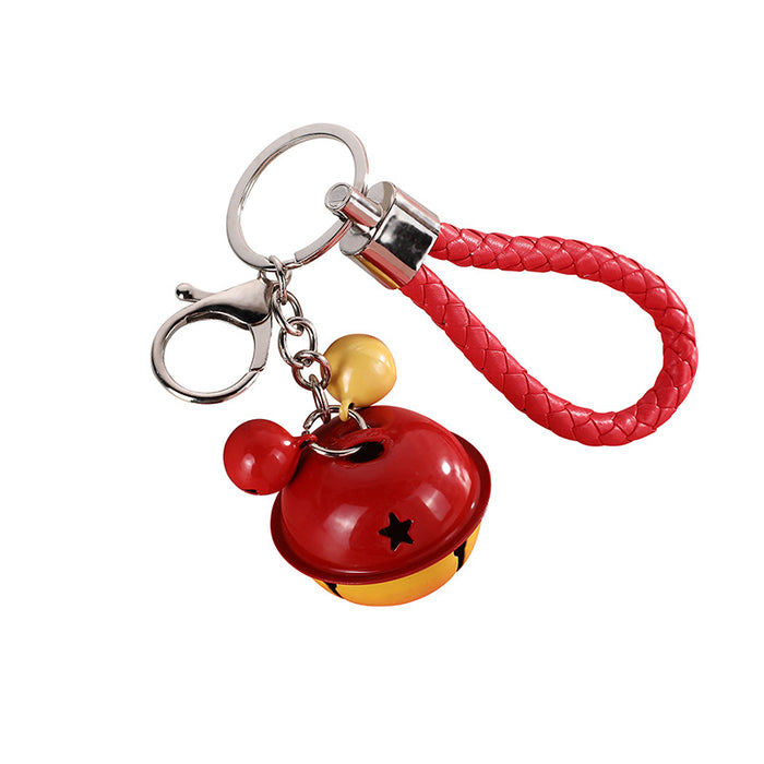 Wholesale Bag hanging decoration small gift creative woven leather rope bell keychain fashionable multi-color bell