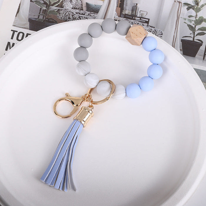 Wholesale Tassel Wood Beads Silicone Keychains JDC-KC-QXue012