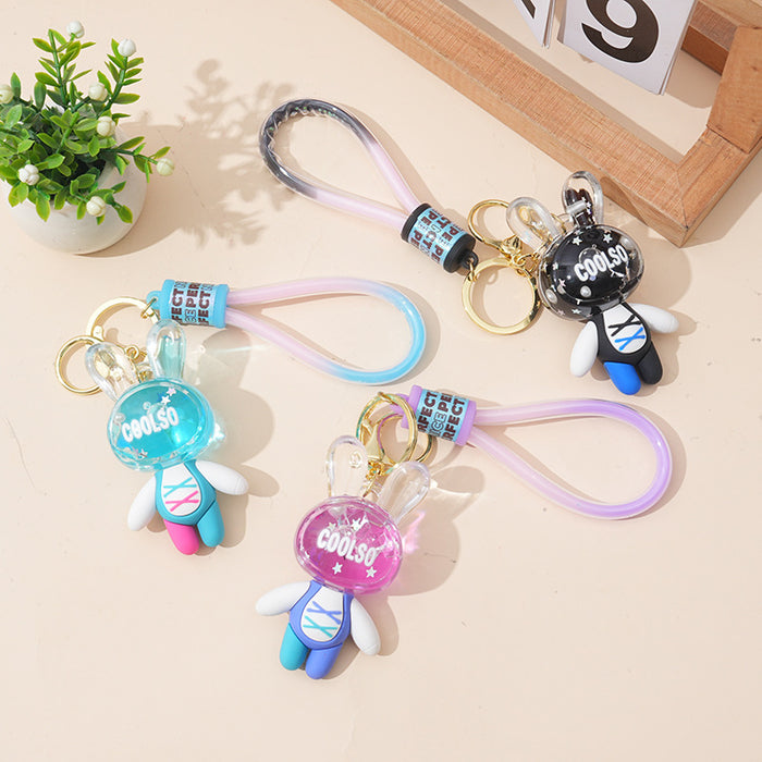 Wholesale Cartoon acrylic quicksand rabbit keychain couple doll car key chain bag pendant small gift