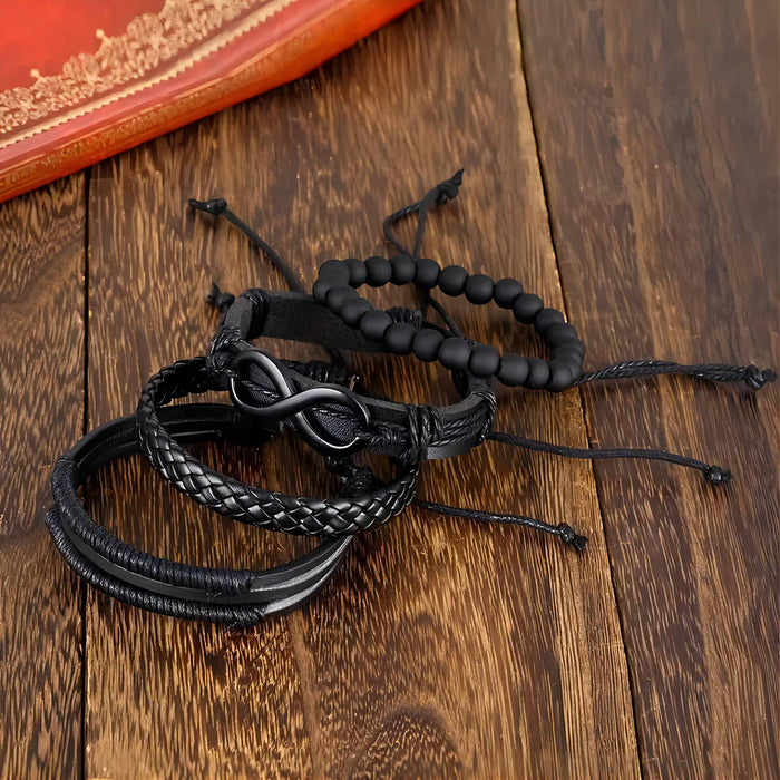 Wholesale 4-piece set of cowhide bracelet, hand woven vintage fashion bracelet