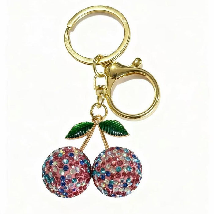 Wholesale Cute rhinestone cherry metal rhinestone keychain