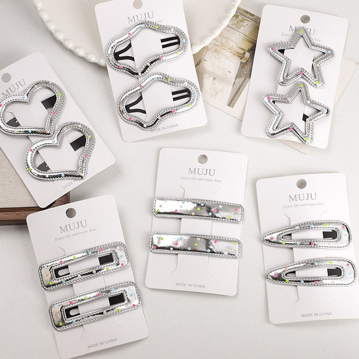 Wholesale 2 card mounted hair clips, silver hair clip, high-end PU leather bangs clip