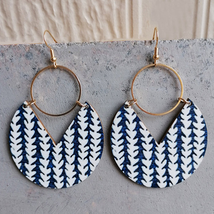 Wholesale 2pcs Blue Dyed Printed Geometric Stripes Stitching Wooden Earrings JDC-ES-HeYi113