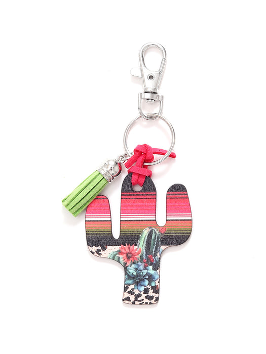 Wholesale Wooden Cactus Leopard Flower Rainbow Sunflower Stripe Print Keychain JDC-KC-YiTian018