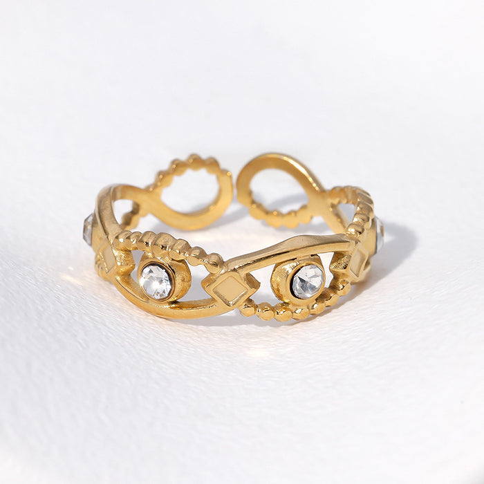 Wholesale Open Ring with Eyes Inlaid with Diamonds Stainless Steel Ring