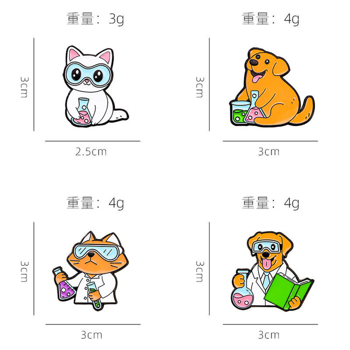 Wholesale Small animal chemist brooch cartoon cute cat and puppy fixed clothing accessories metal badge