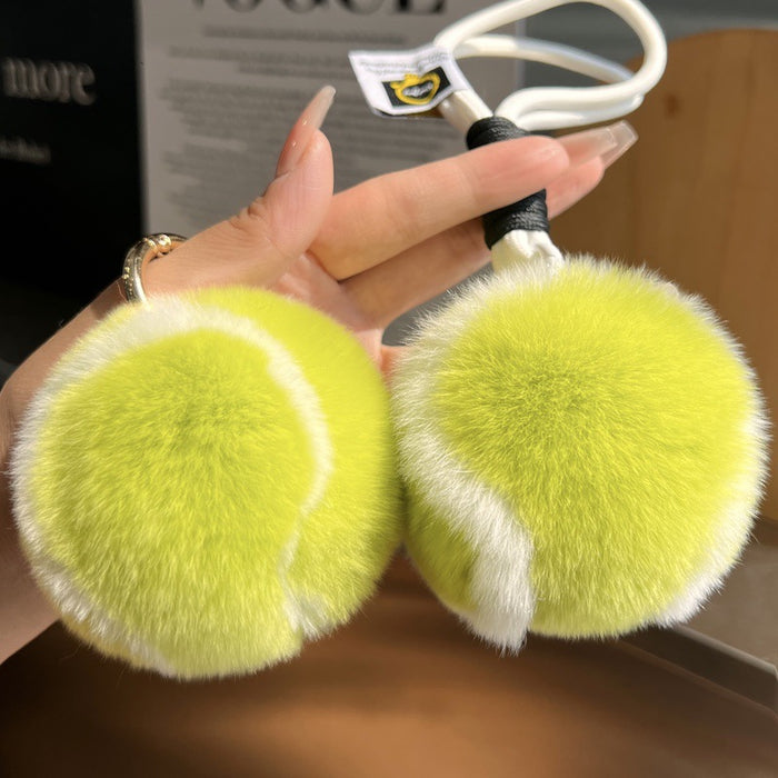 Wholesale Small tennis faux otter fur plush ball keychain