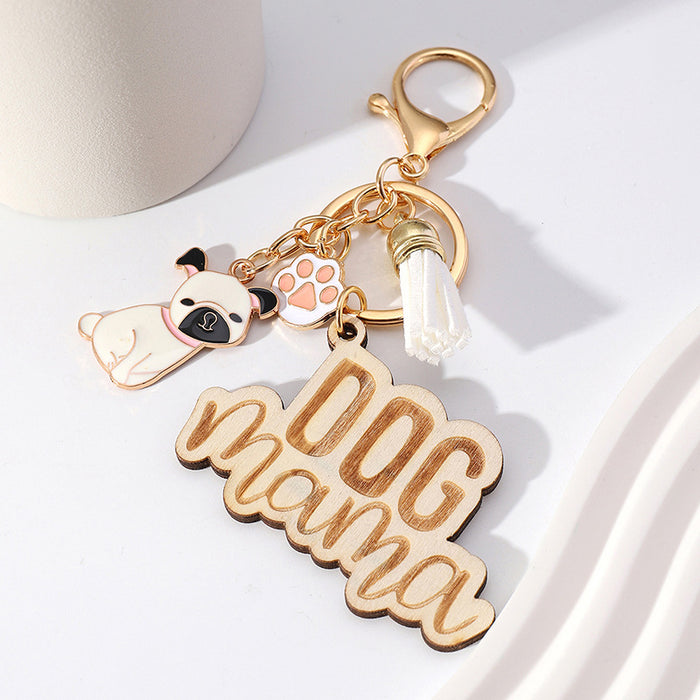 Wholesale Wood Colorful Tassel Keychain Mother's Day JDC-KC-Huiw003