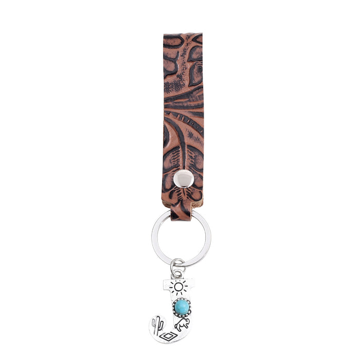 Wholesale Genuine Leather Retro Keychain with Handmade Textured Design