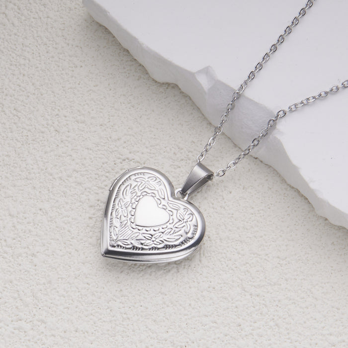 Wholesale Stainless Steel Openable Heart Shaped Pattern Photo Frame Box Necklaces JDC-NE-GSMS005