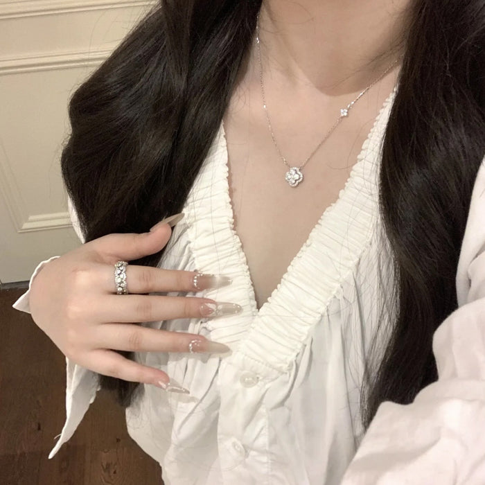 Wholesale   four-leaf clover zircon necklace niche  titanium steel non-fading clavicle chain