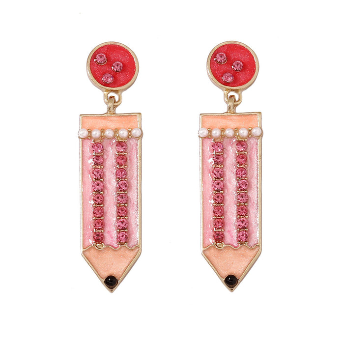 Wholesale enamel pencil women's jewelry cute girl's opening season pen shape earrings