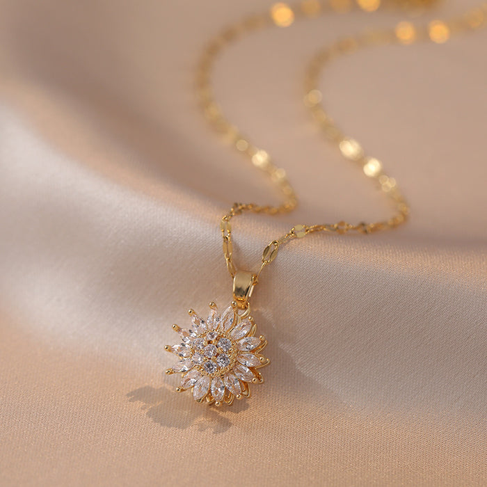 Wholesale Necklace, sunflower, new diamond studded ring, rotatable collarbone chain accessory