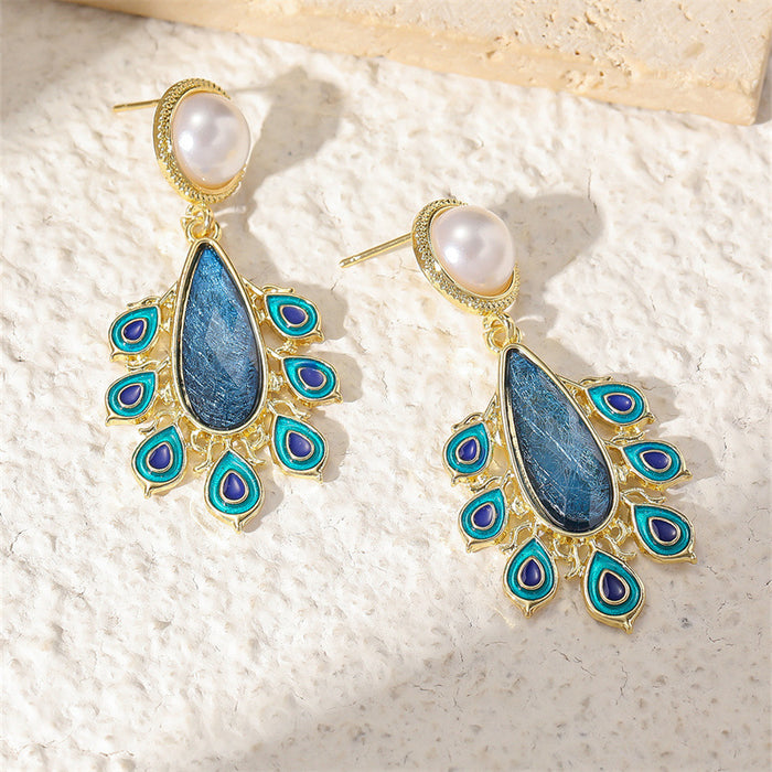 Wholesale French Vintage Rhinestone Pearl Drop Earrings Alloy Geometric MOQ≥2