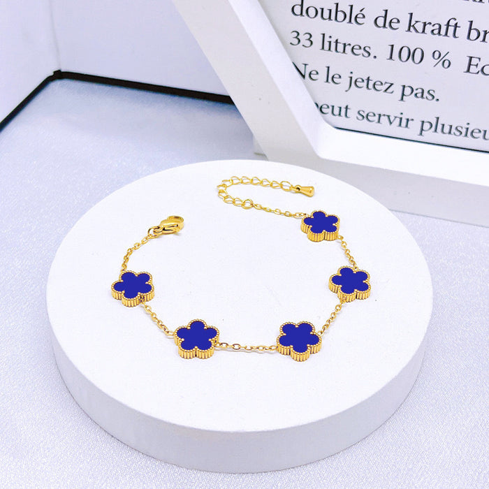 Wholesale Stainless Steel Five-Leaf Clover Bracelet Necklace Earring Set