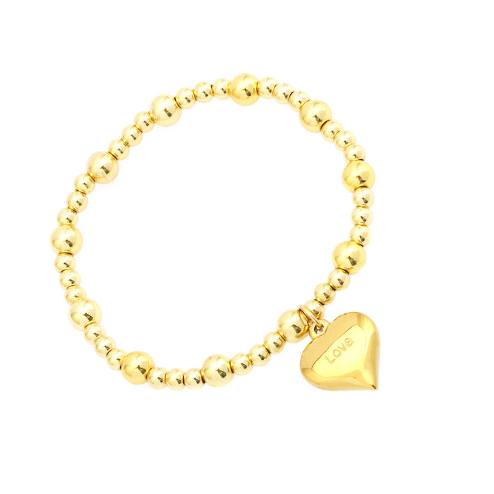 Wholesale Heart Shape Pendant Copper 18K Gold Plated Ball Bead Stretch Bracelet JDC-BT-TianYi009