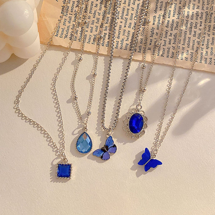 Wholesale Butterfly Heart with Diamond Accents and Drop Shape Pendant Necklace