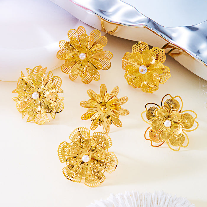 Wholesale Fashion Stainless Steel Flower Opening Adjustable Ring