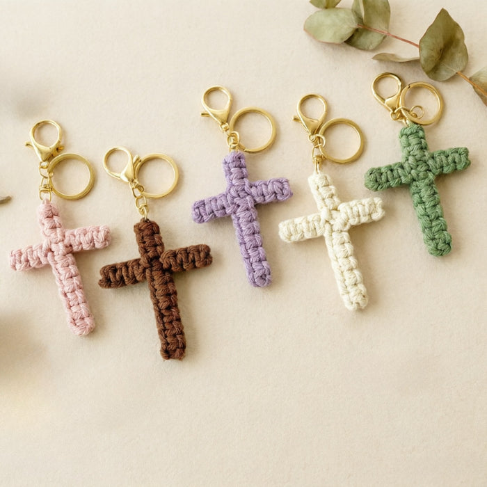 Wholesale Cotton Rope Cross Keychain Handmade Car Key Accessory Pink Pendant Gift