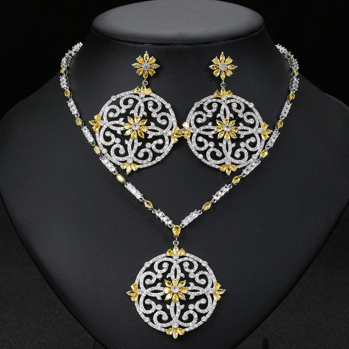 Wholesale Dubai India Zircon Necklace Earrings Set Chain Bridal Women Jewelry