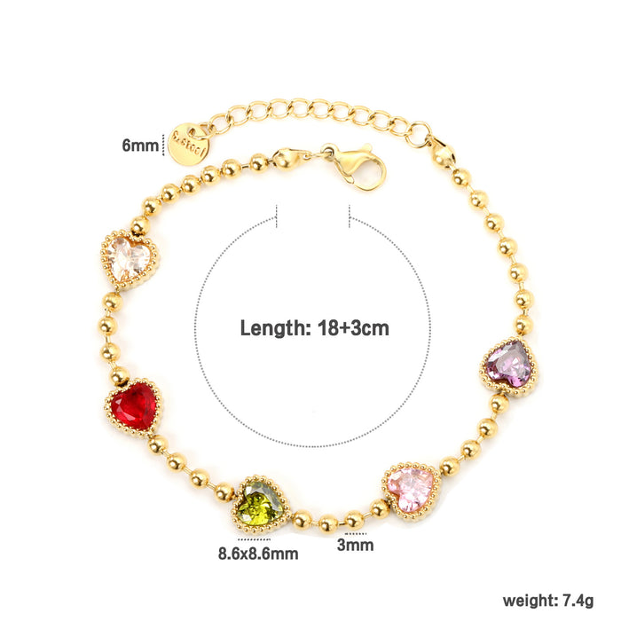Wholesale Mixed Color Heart-Shaped Zircon Bracelet Niche Design Cherry Bracelet Stainless Steel Bracelet
