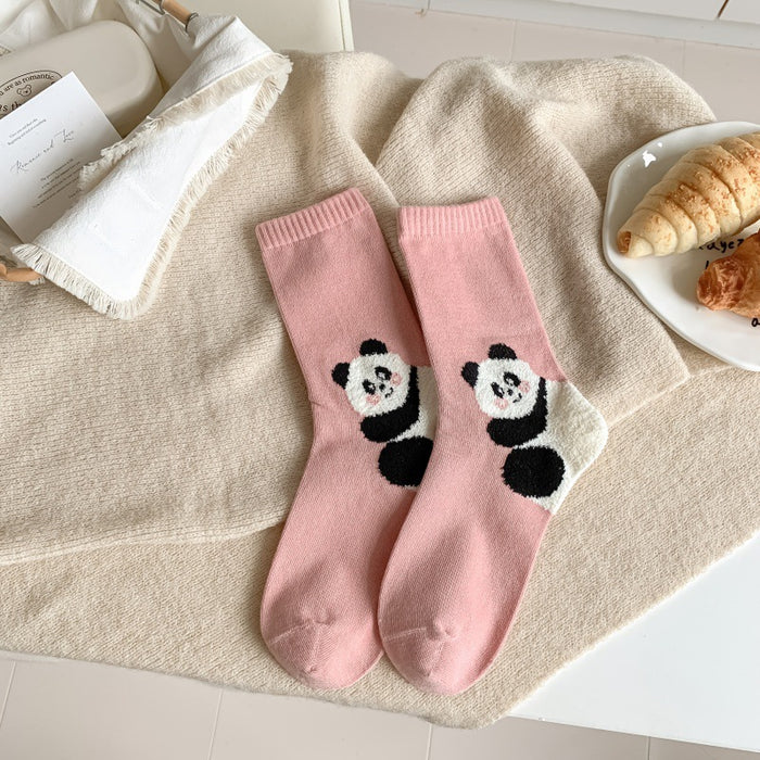 Wholesale Socks Women's Autumn and Winter One Boneless Cotton Cartoon Mid-length Socks Sweat-absorbent Stockings Bear Long Socks All-match