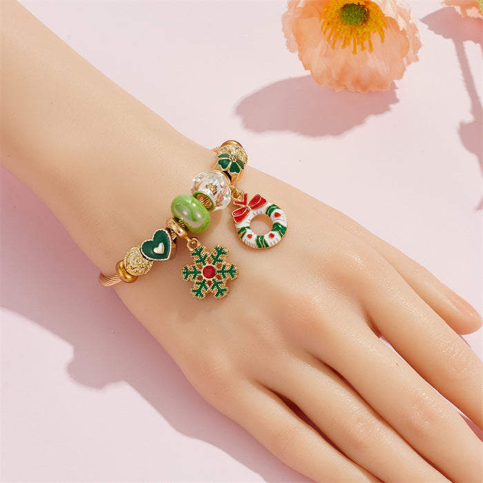 Wholesale Stainless Steel Elk Snowflake Bell Pendant Beaded Bracelet Christmas MOQ≥2