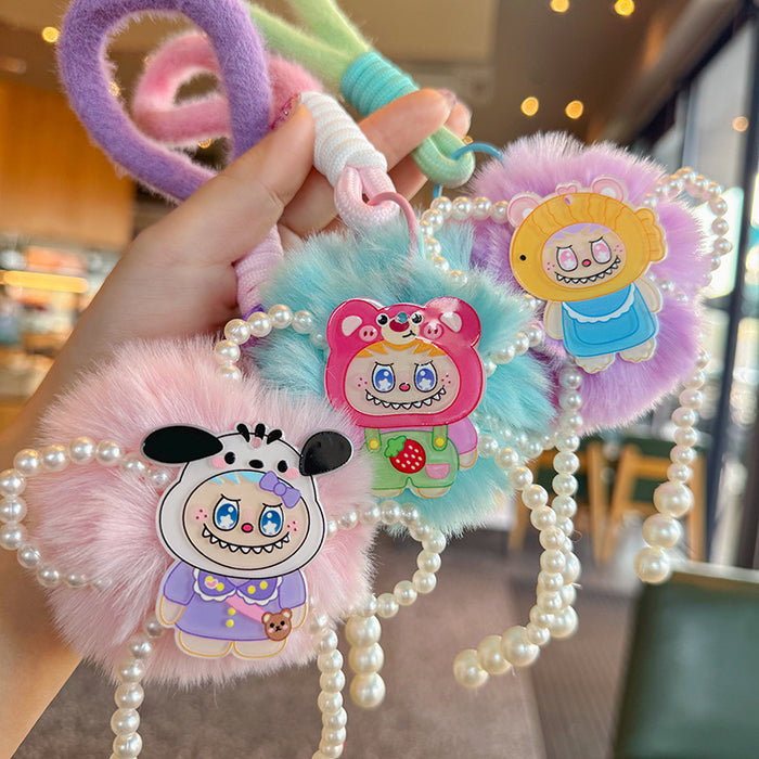 Wholesale Soft Cute Plush Pearl Bow Sweetheart Keychain Pendant Girl' s Heart Cute Sweet Bag Hanging Lanyard