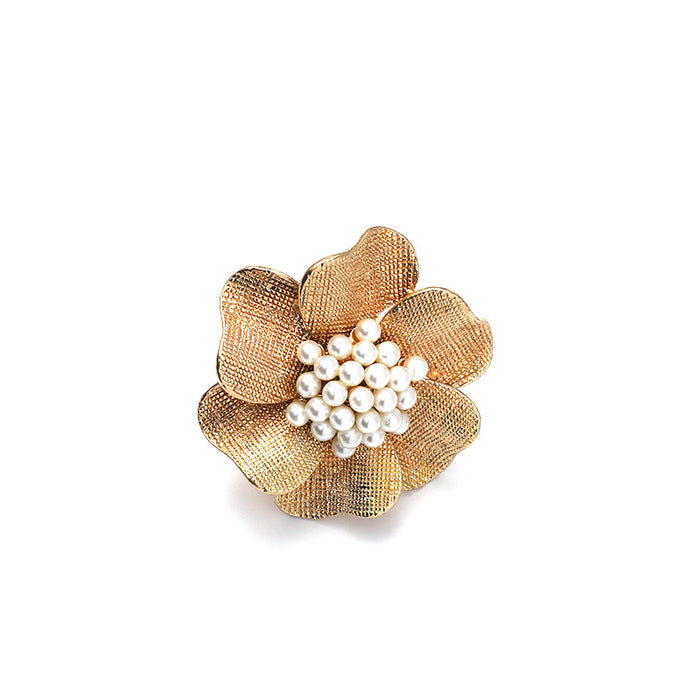 Wholesale Camellia Exaggerated Pearl Flowers Simple Unique Creative Design Ring