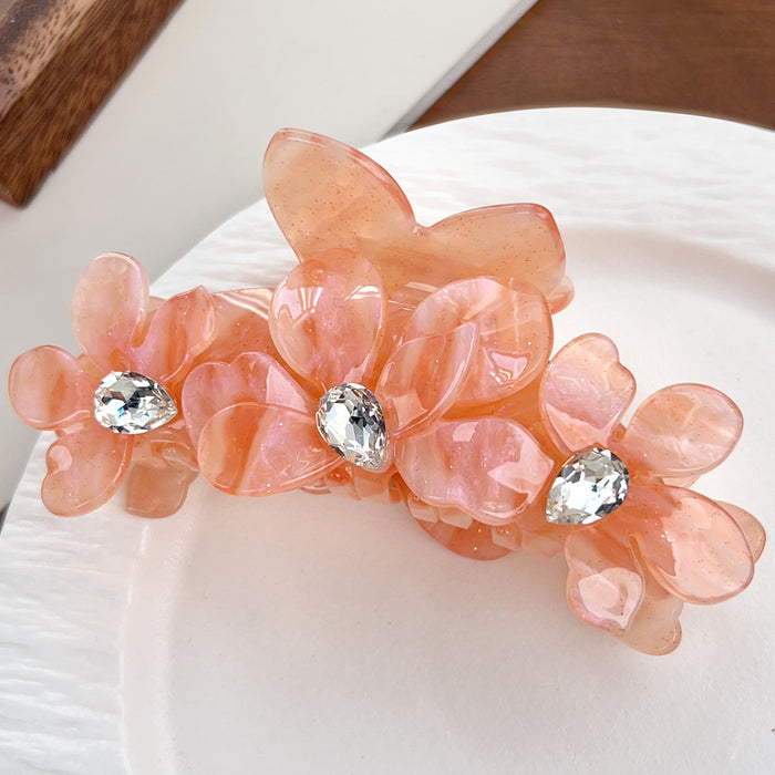 Wholesale Camellia Flower Rhinestone Acetate Hair Gripper - Fashion Accessory