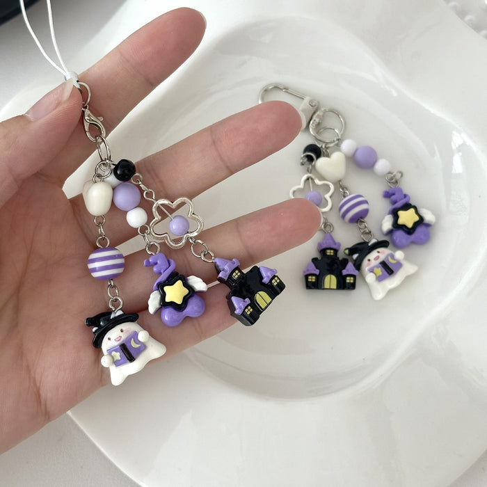 Wholesale Trendy  Ghost Beaded Keychain Charm Black Cat Phone Bag Pendant Fashion Accessory