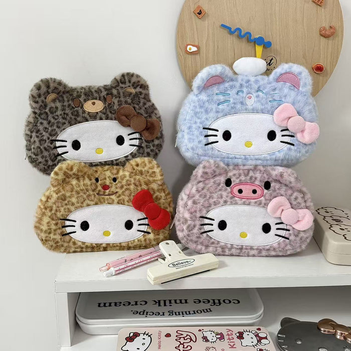 Wholesale Leopard Print Cat Plush Pencil Bags