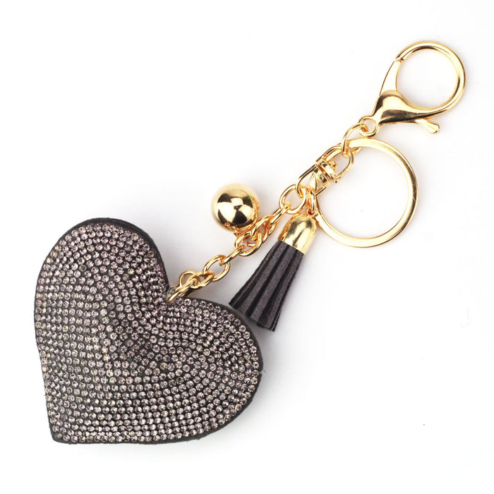 Wholesale Chic Heart Rhinestone Leather Tassel Keychain Fashion Bag Charm Car Key Accessory