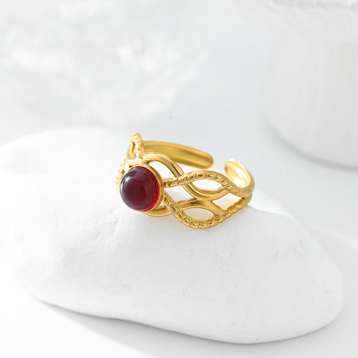 Wholesale Set with turquoise ring, women's color does not fade, light luxury, high-end feeling, open stainless steel ring