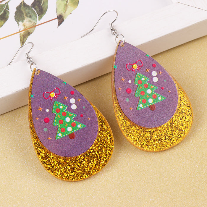 Wholesale Christmas glitter acrylic earrings Sika deer Christmas tree old man drop shaped earrings jewelry