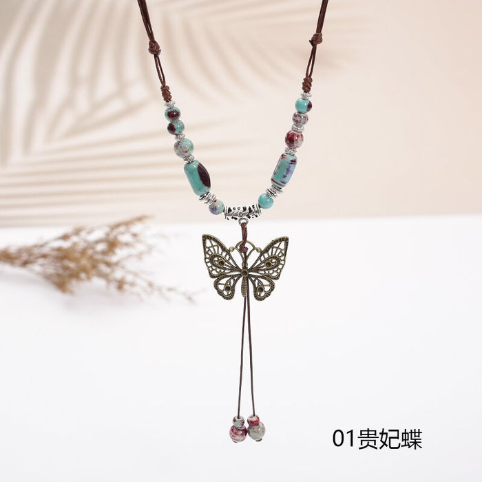 Wholesale Long sweater chain women's pendant retro butterfly necklace