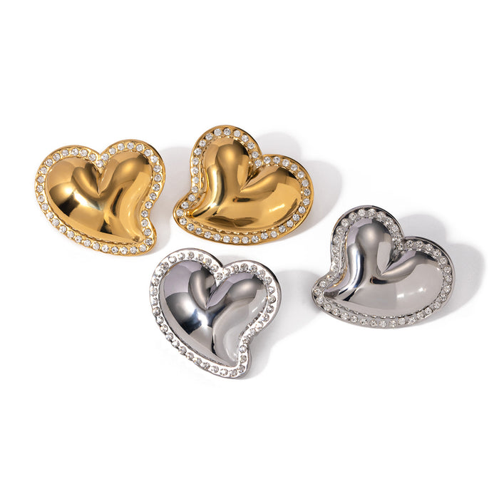 Wholesale 18k Gold Stainless Steel Glossy Crooked Heart Shaped Earrings JDC-ES-JD348