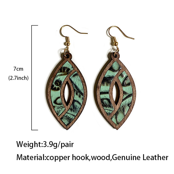 Wholesale Retro leather earrings hollow horse eye texture earrings personalized light earrings