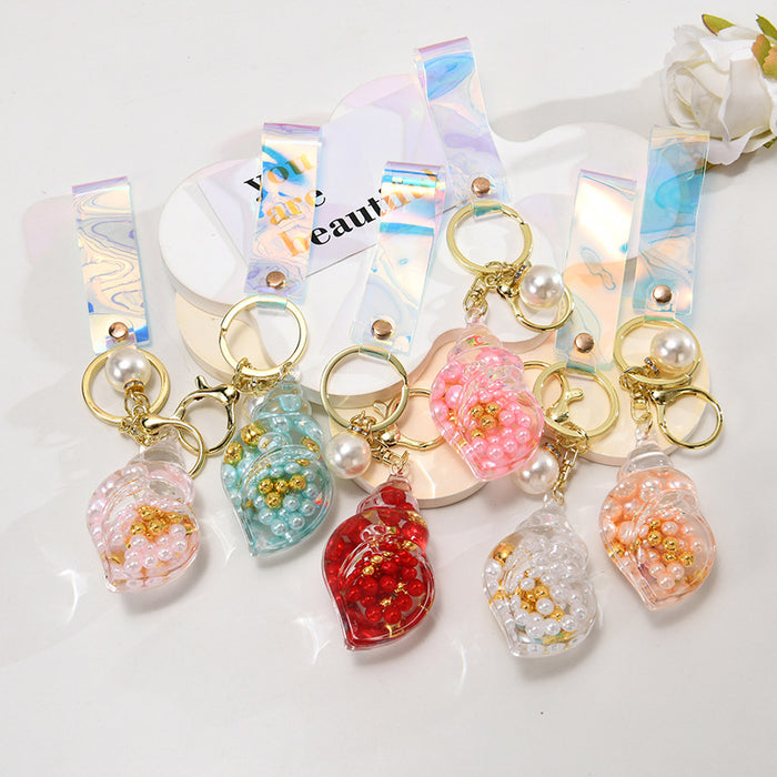 Wholesale Hourglass bottle seaside pearl small seashell keychain