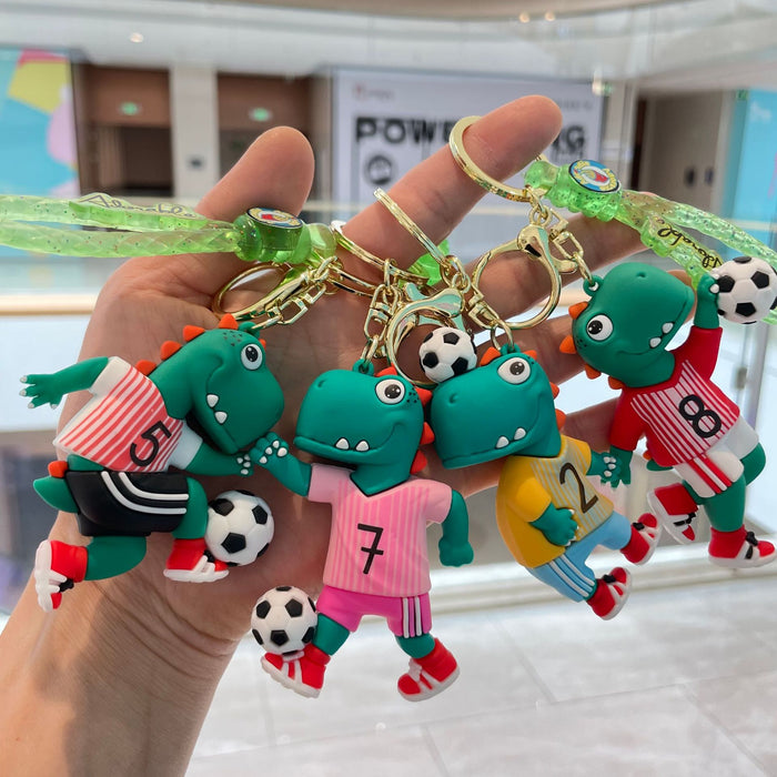 Wholesale Creative new football dinosaur keychain, exquisite and cute soft plastic figurine pendant, bag accessories, small gifts