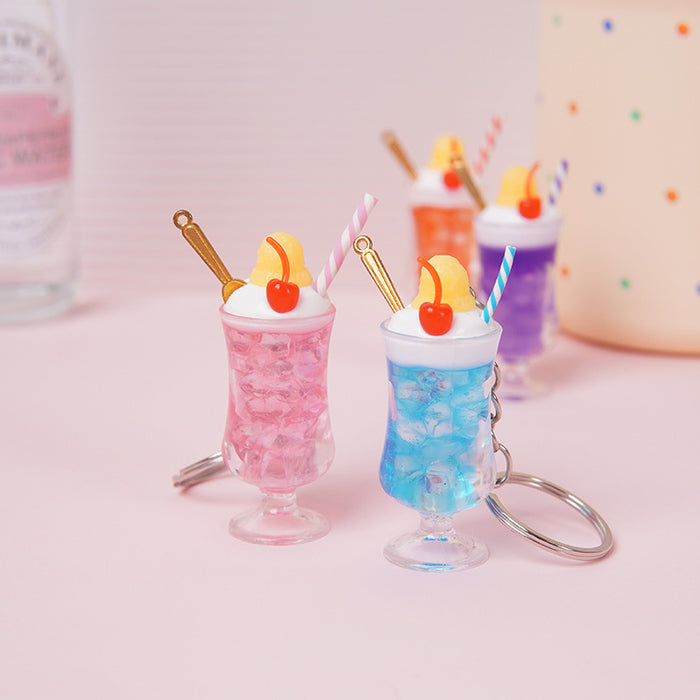 Wholesale Trendy ABS Simulated Fruit Tea Ice Cup Keychain Pendant Decorative Bag Charm Gift MOQ≥5