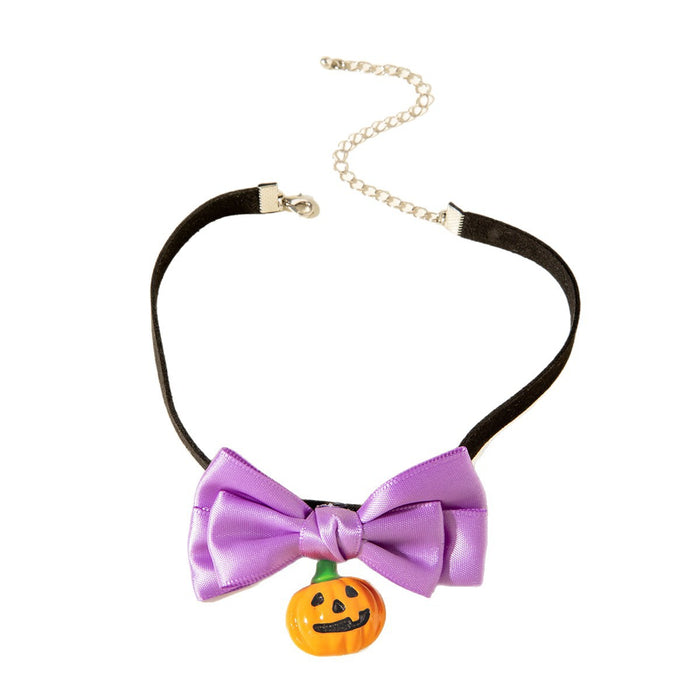 Wholesale Pumpkin Resin Pendant Necklace Black Bow Tie Polyester Choker Fashion Accessory MOQ≥2