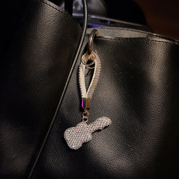 Wholesale Rhinestone Crystal Guitar Keychain Fashion Car Key Ring Pendant