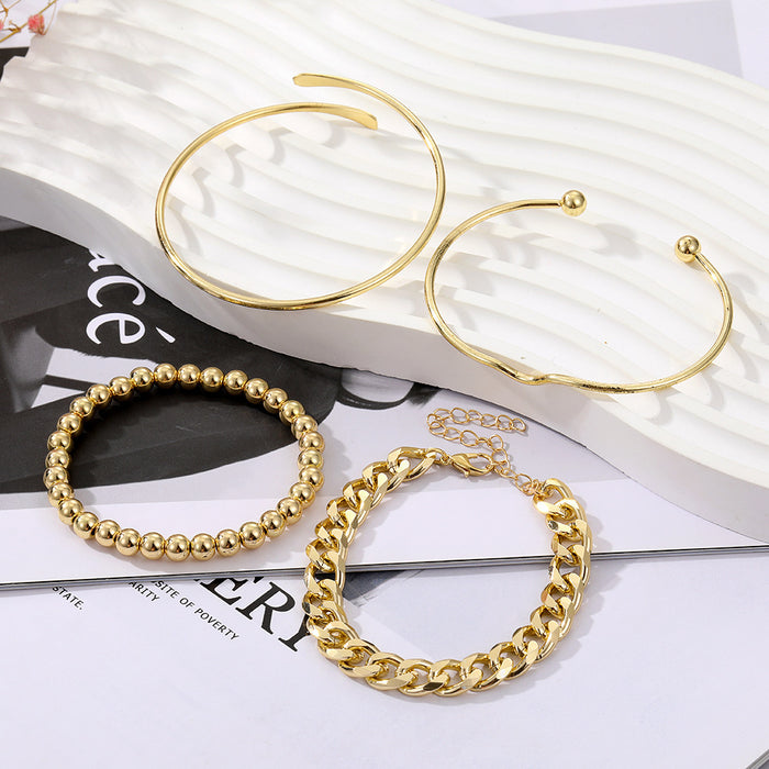 Wholesale Vintage Gold 4-piece Bracelet Set Personalized Mix and Match Stacked Thick Chain Open Bracelet