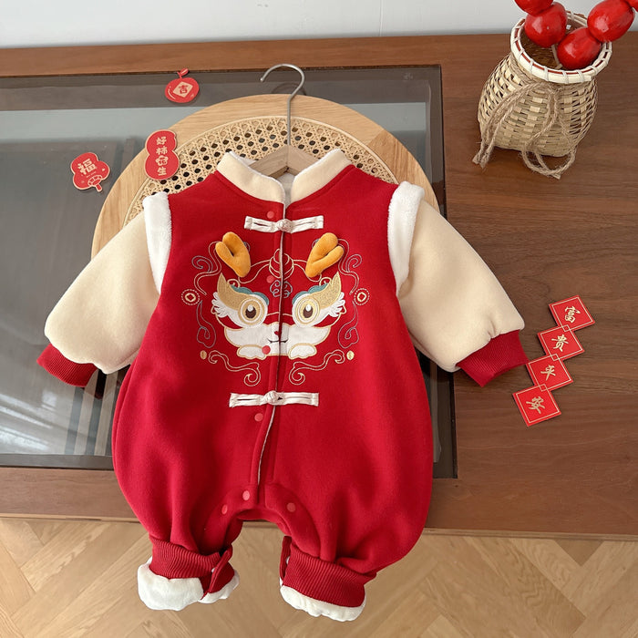 Wholesale Baby Red New Year's Service 0-2 Years Old Winter Baby Girl fleece-lined Boomsuit Baby Clothes