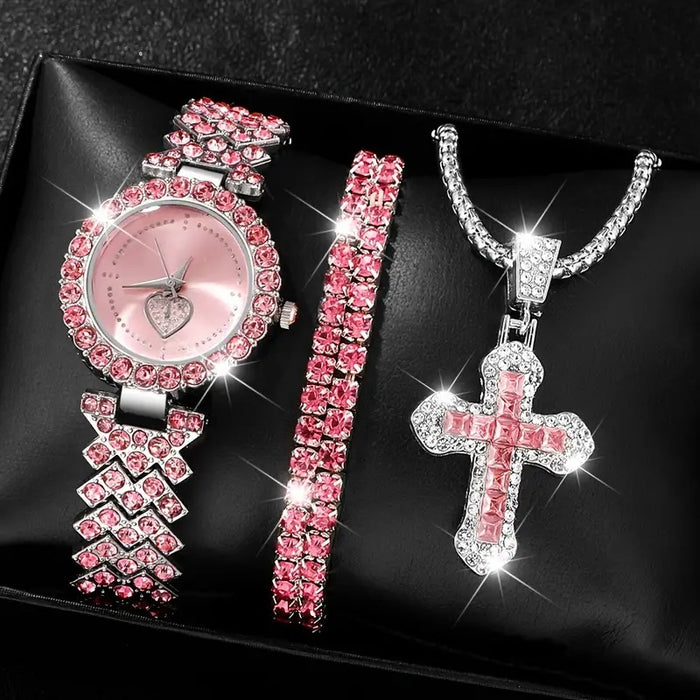 Wholesale Quartz Watch Full Diamond Bracelet Necklace