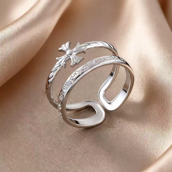 Wholesale Vintage Cross Ring Titanium Steel Gold Adjustable Unisex Fashion Accessory MOQ: 2
