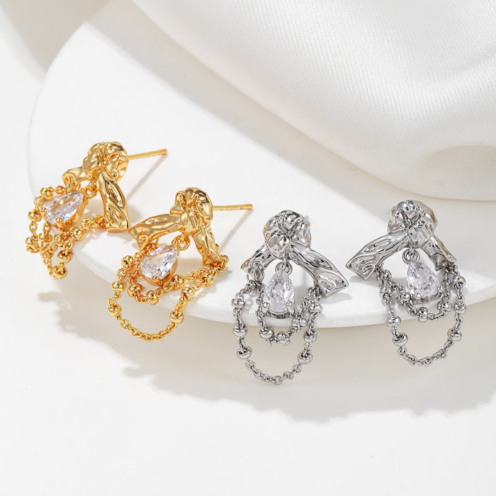 Wholesale Elegant and luxurious earrings with zircon bow and tassel