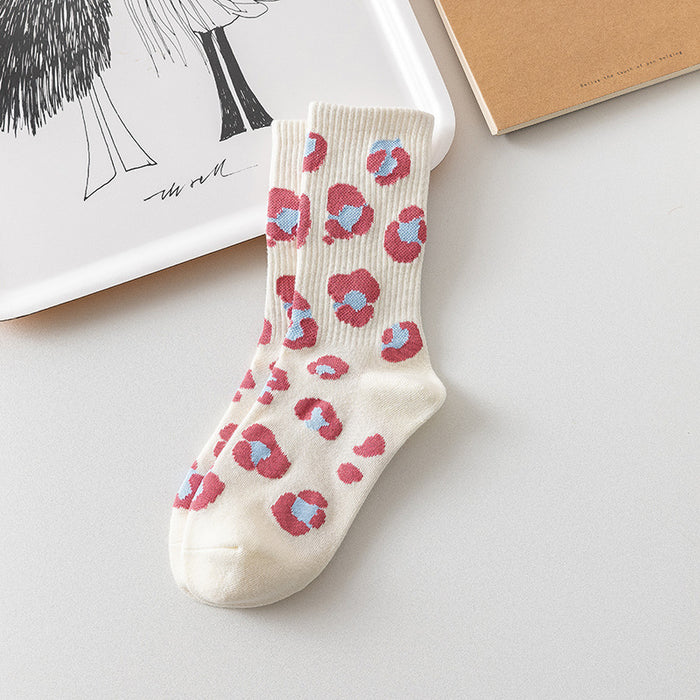 Wholesale Pink letter love strawberry socks, children's fashionable and versatile cute long socks, mid tube socks